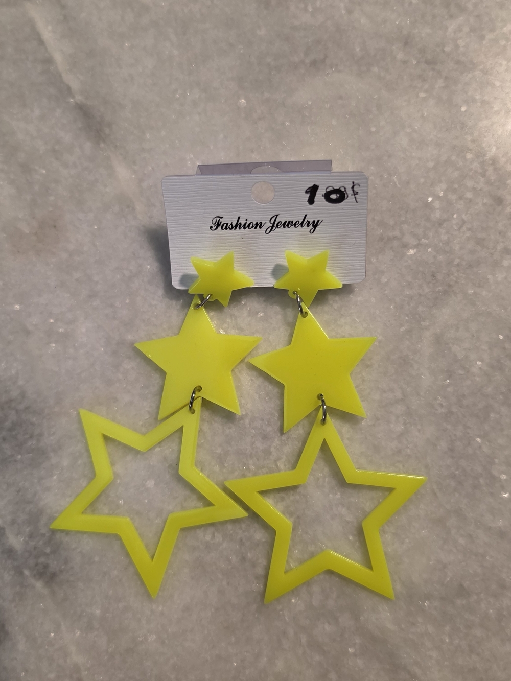 Fashion Jewelry Neon Yellow Layered Star Dangle Earrings for Kids